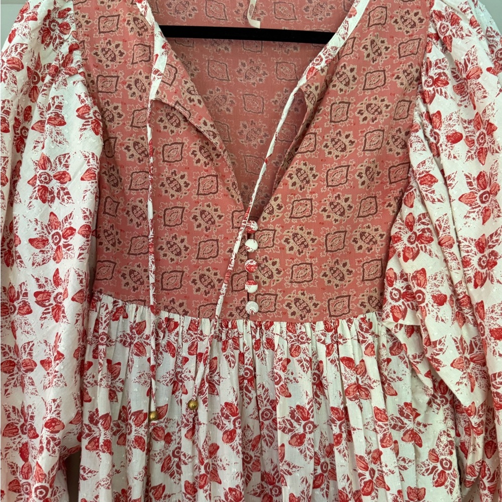 Free People Red and White Floral Maxi Dress